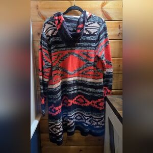 Women's Hooded Aztec Sweater Cardigan Large 0066